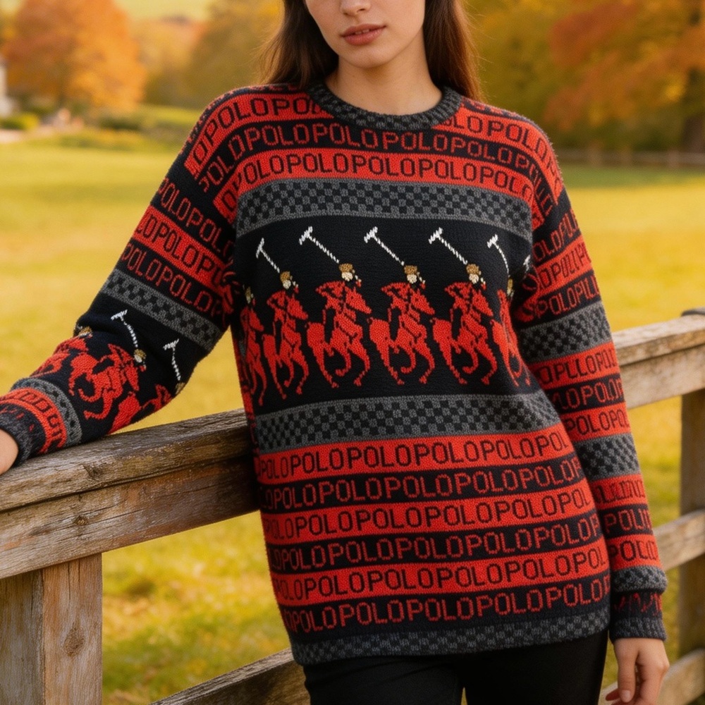 Vintage Red and Black Polo Sweater